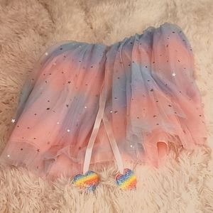 Tutu skirt pink and blue with silver stars and moons and pink, yellow blue heart